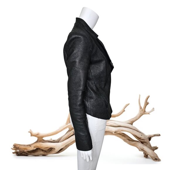 [Sold] HELMUT LANG Black Blistered Asymmetric Crop Leather Jacket | Size M - Picture 6 of 9